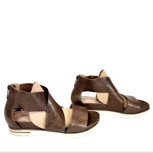 Eileen Fisher Metallic Leather Sport Criss Cross Strap Zip Platform Sandals